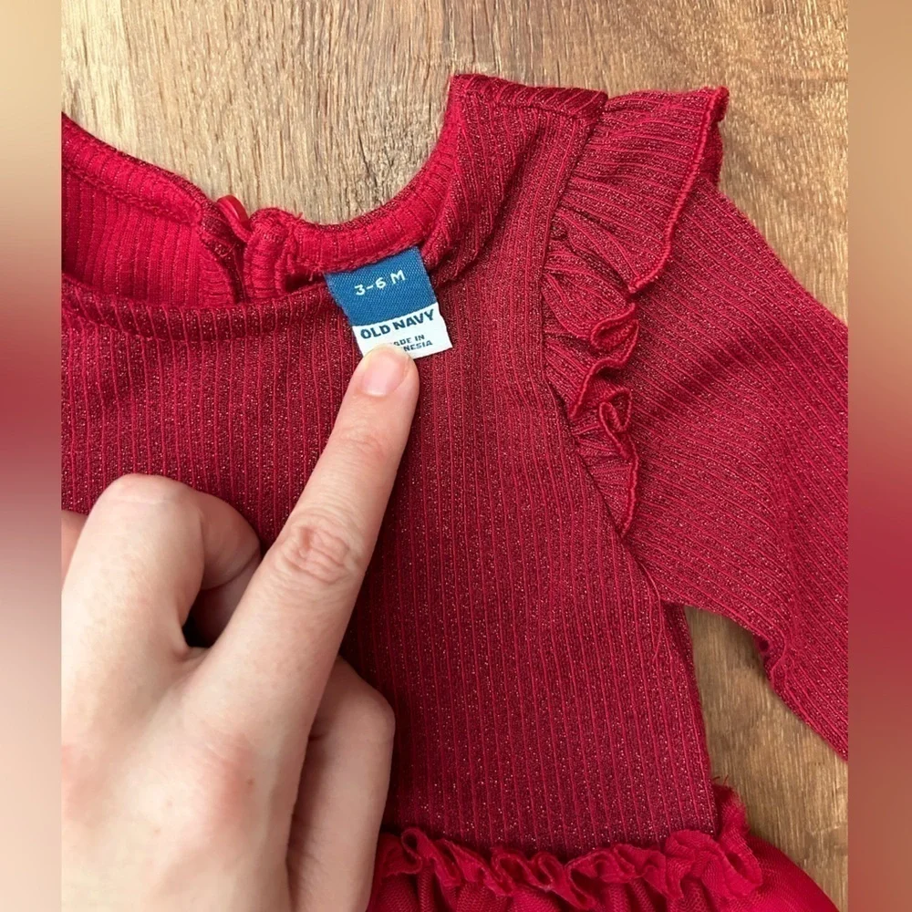 Gap Baby Red Sparkle Long Sleeve Party Dress Girls Size 3-6 months - Picture 2 of 10